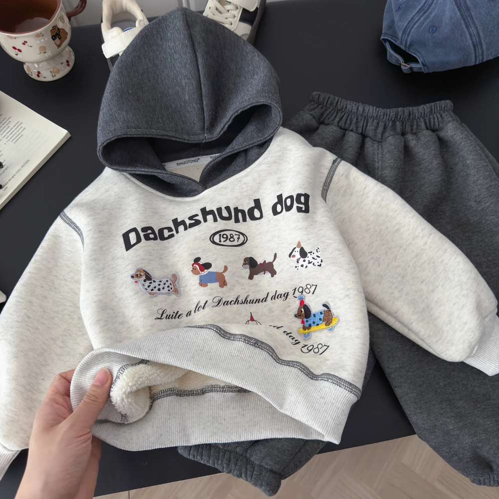 2025秋冬季卫衣套装新款加绒加厚时尚印花休闲卡通宽松韩版套装