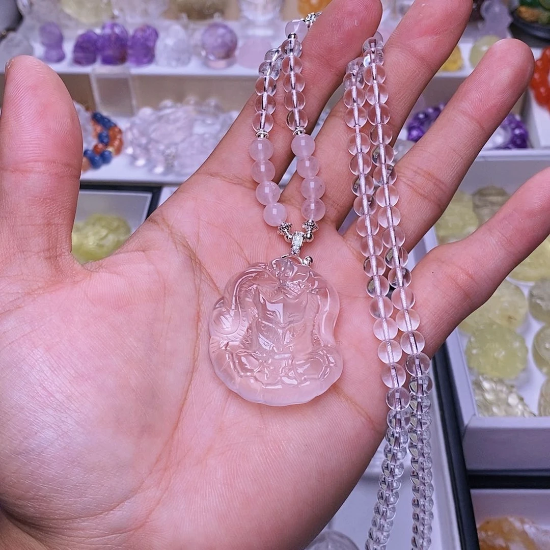 水晶颈饰未镶嵌白水晶三仙狐吊坠 送链子
