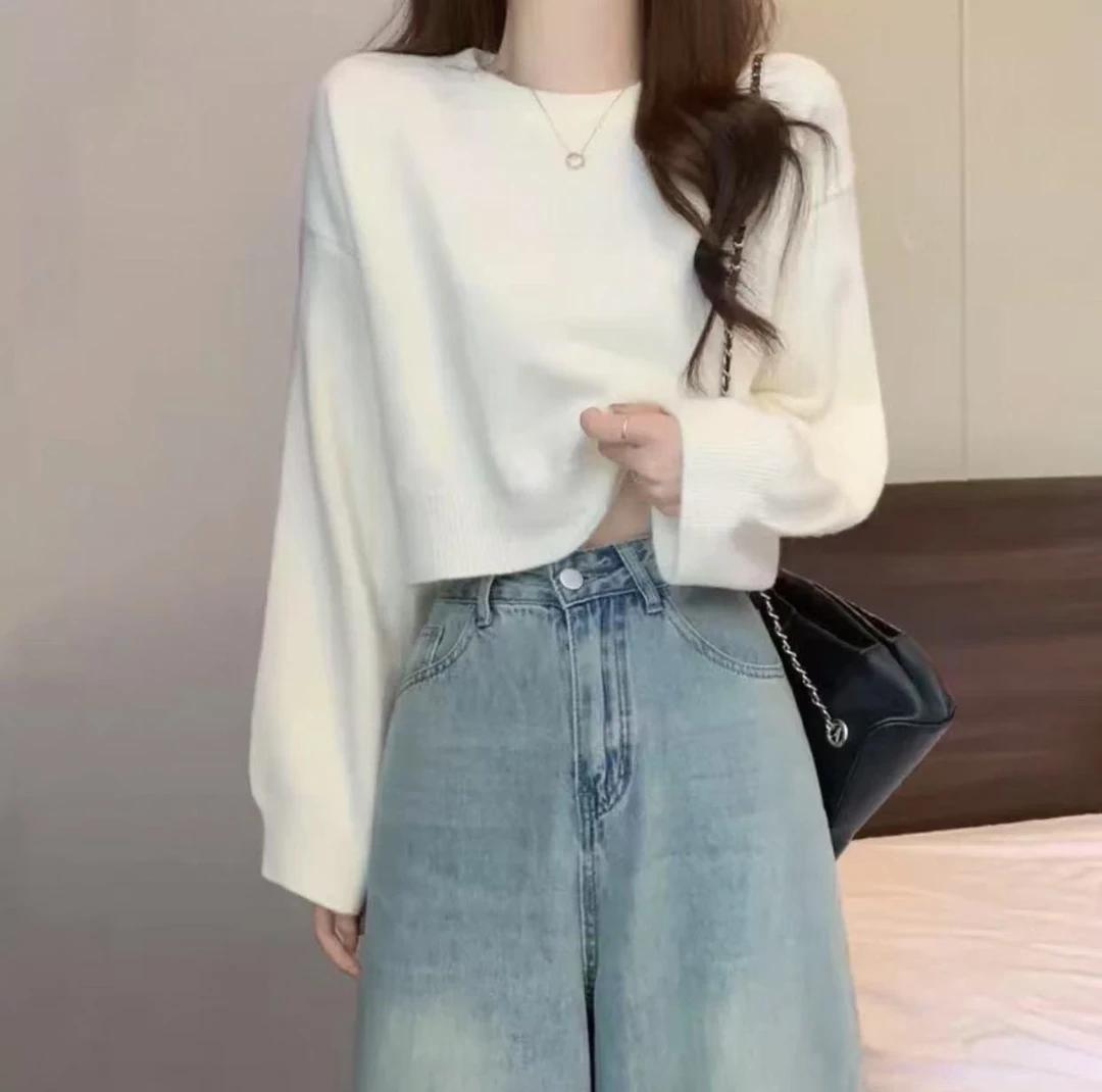 1550  长袖针织上衣女春秋宽松慵懒风毛衣内搭打底衫