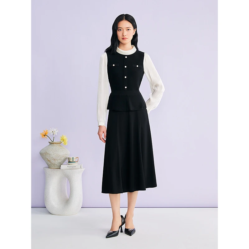 YINER音儿新款显瘦小香风气质时尚洋气优雅撞色针织衫8C66106336