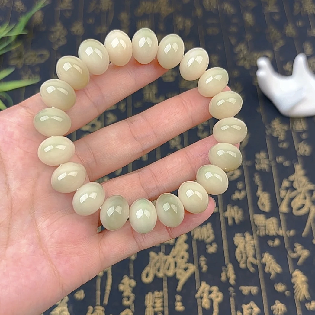 （A17）11*14mm飘绿荔枝冻大卡算盘单圈手串天然菩提串