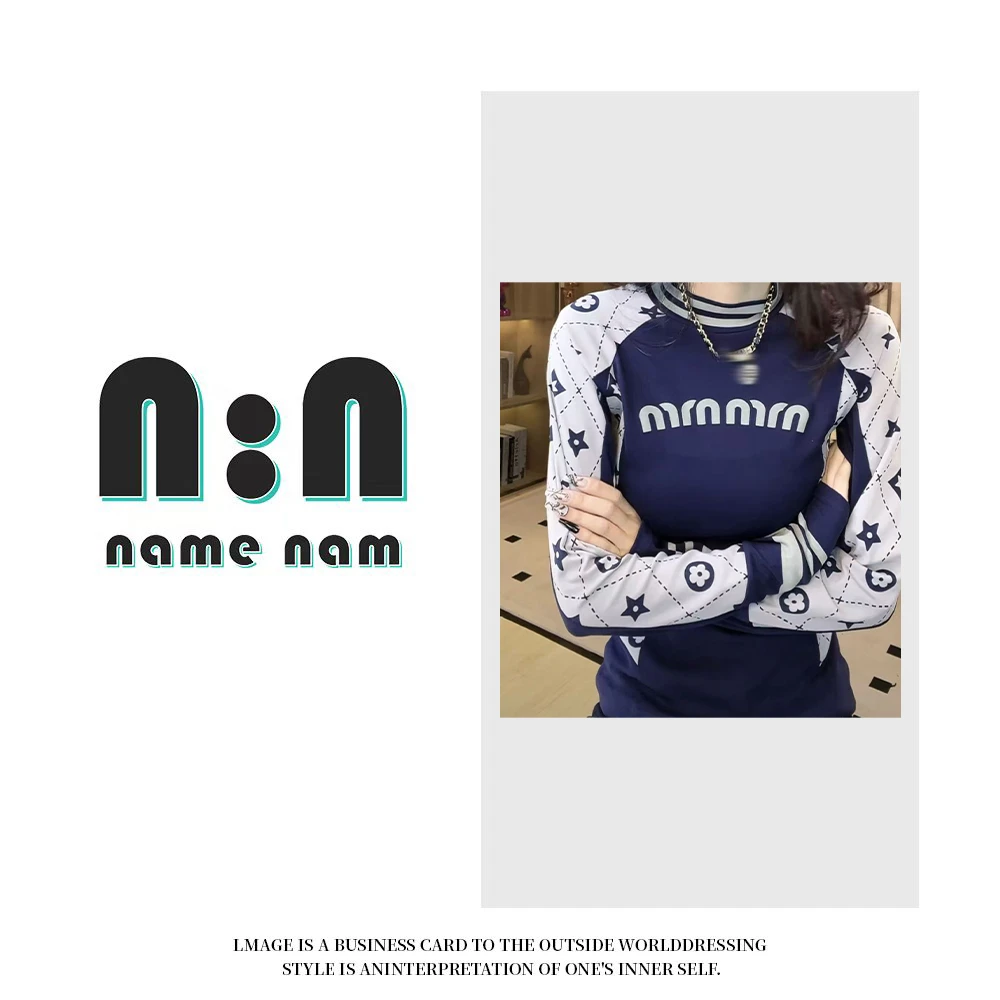 G设计感字母印花长袖圆领正肩修身打底衫8040