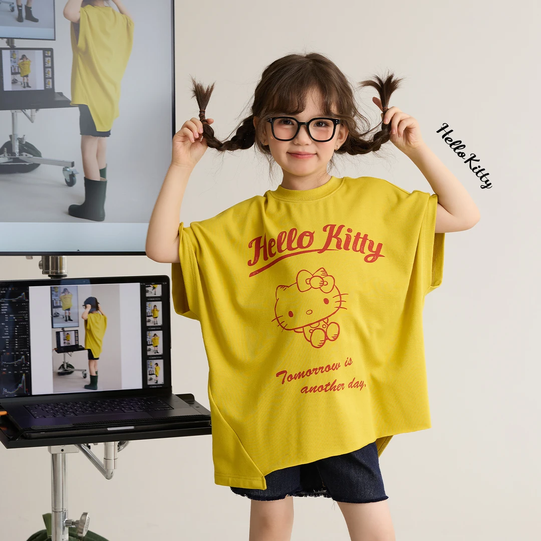 辰辰妈【潮潮猫】女童2025新款10A抗菌T恤儿童大版型卡通上衣8409DH