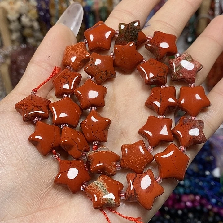 玛瑙/玉髓未镶嵌珠宝半成品天然红石五角星卡15mm