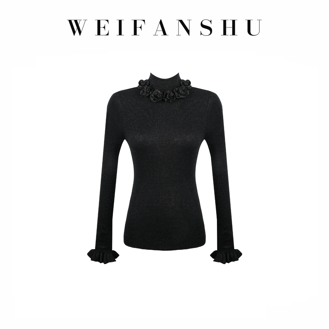 WEIFANSHU/魏凡舒【玫瑰手信】早春新款百搭修身显瘦半高领针织上衣