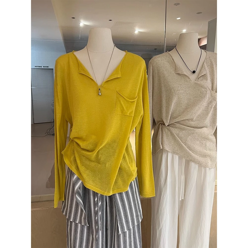 薄款针织衫上衣女夏季高级感长袖v领气质显瘦宽松慵懒风防晒罩衫