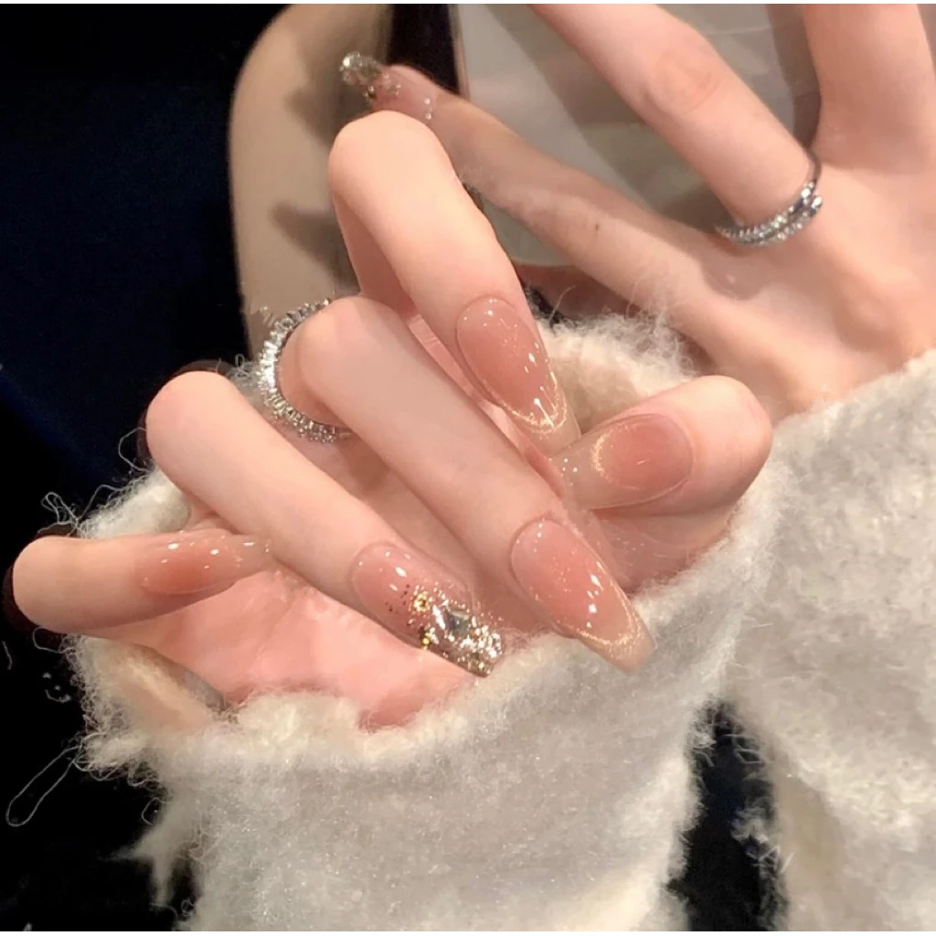 【秋风日落】纯手工穿戴甲香槟猫眼美甲高级显白网红美甲穿戴甲片