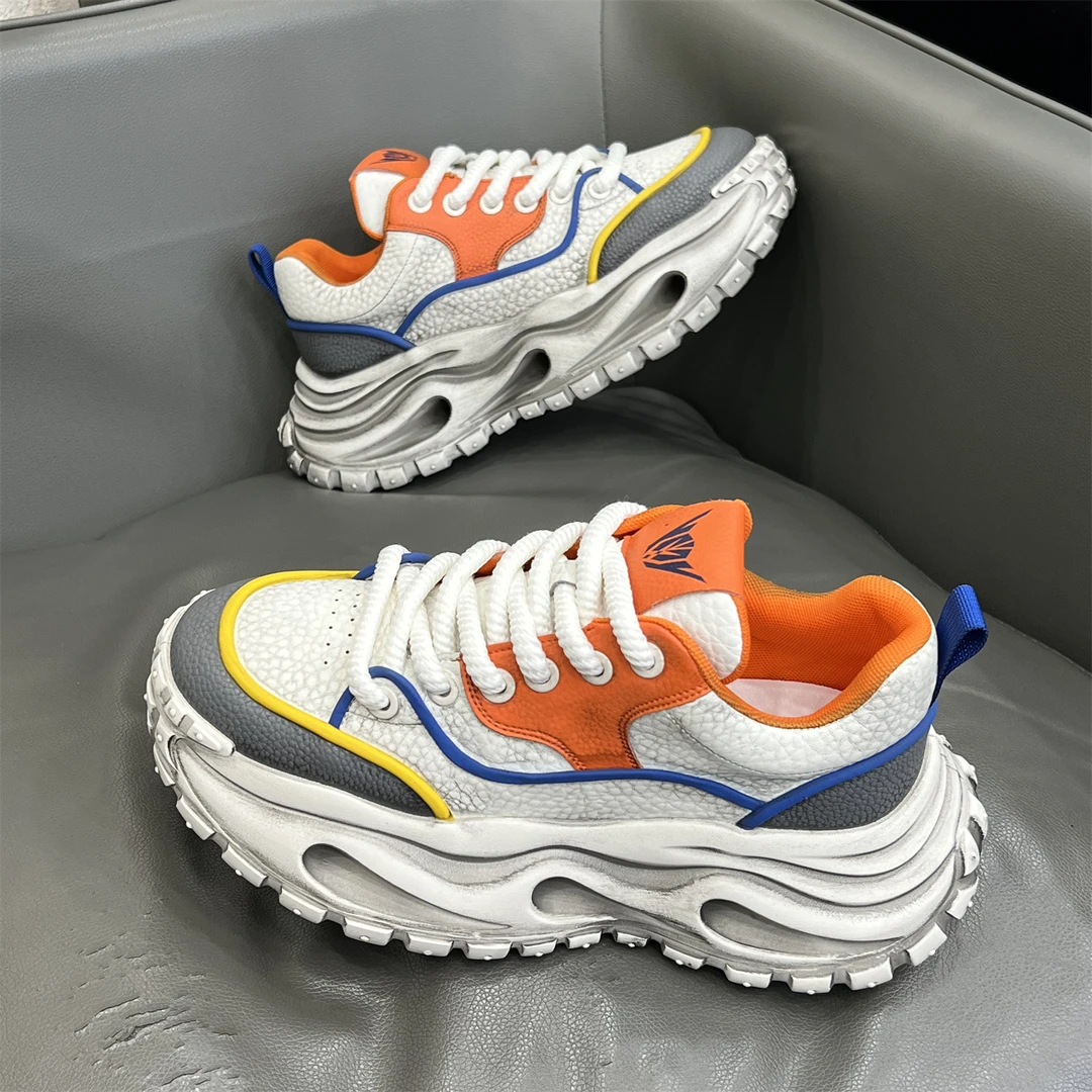 老爹鞋男2026春季新款镂空厚底增高鞋潮流时尚擦色透气运动休闲鞋