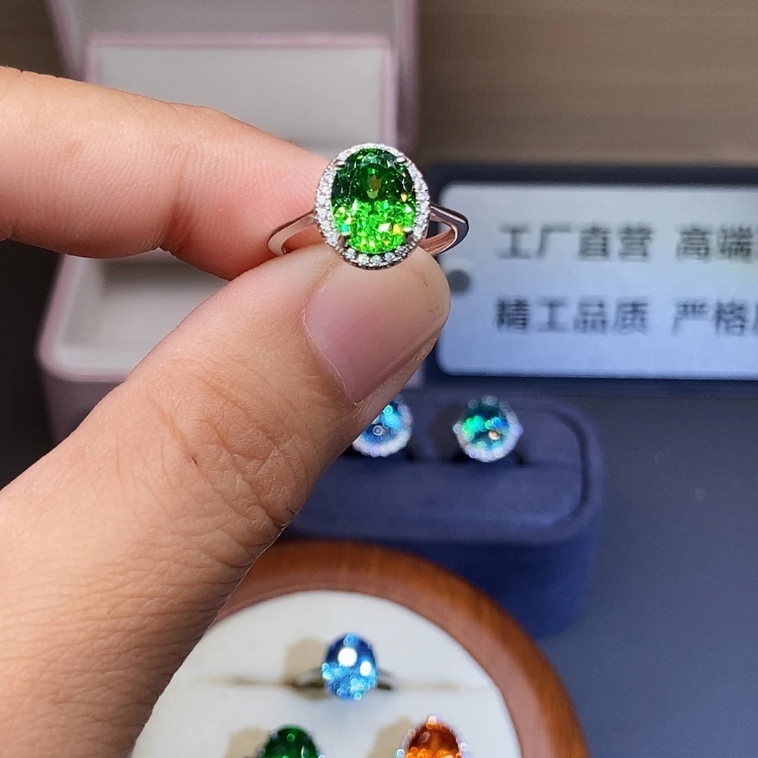 银S925镶嵌戒指碧玺