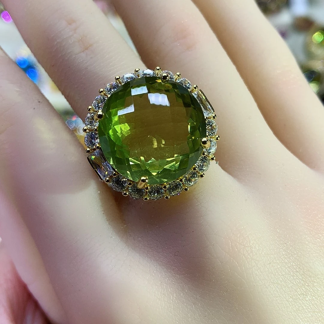 黄晶戒指银S925镀金镶嵌