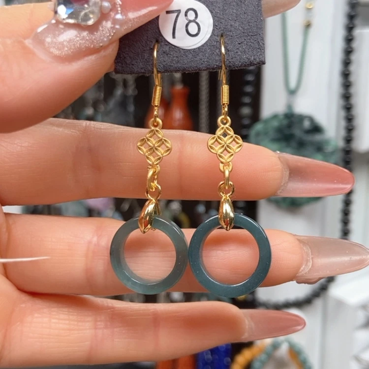 【闪购商品】翡翠耳饰银S925镀金镶嵌