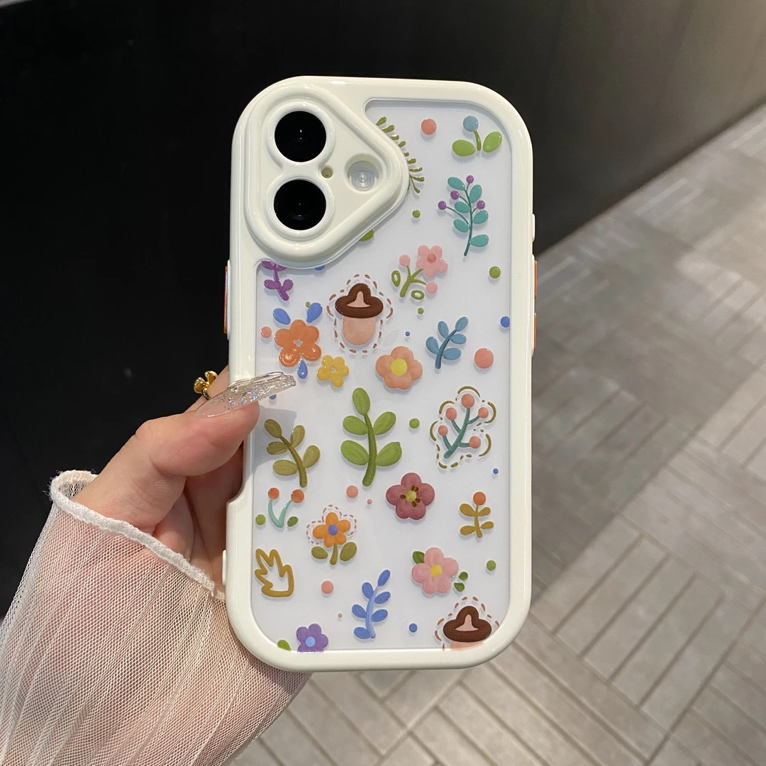 苹果/华为/oppo/vivo/小米 ins小碎花适用iPhone16透明奶油手机壳