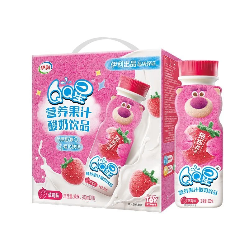 【9月生产日期】伊利QQ星营养果汁酸奶草莓味200ml*16