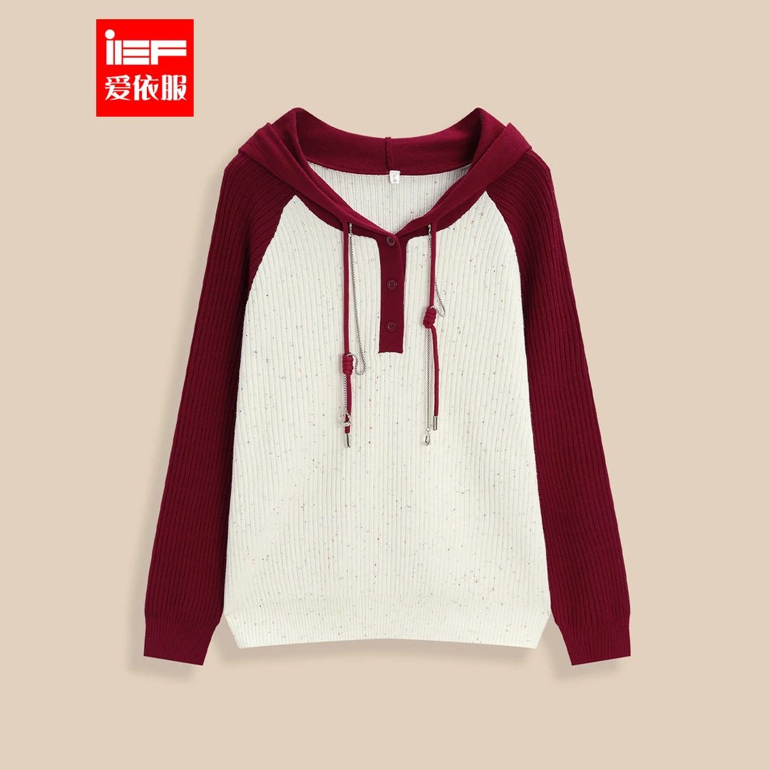 IEF/爱依服2025秋冬新款韩版时尚休闲通勤气质拼色设计毛织卫衣