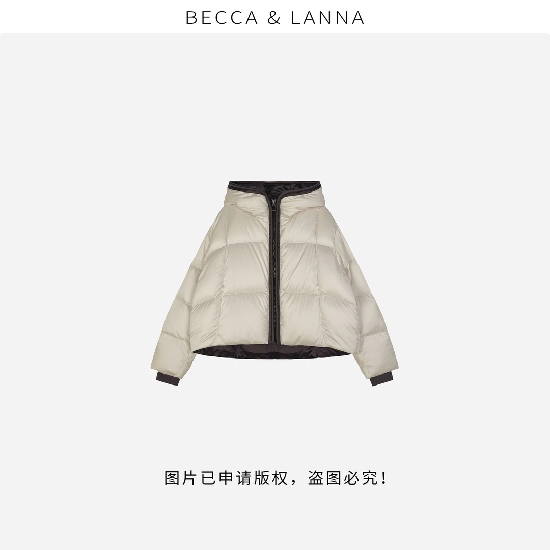 D0255 硬货哥女士休闲百搭加厚保暖泡芙拼色连帽鹅绒羽绒服 女装