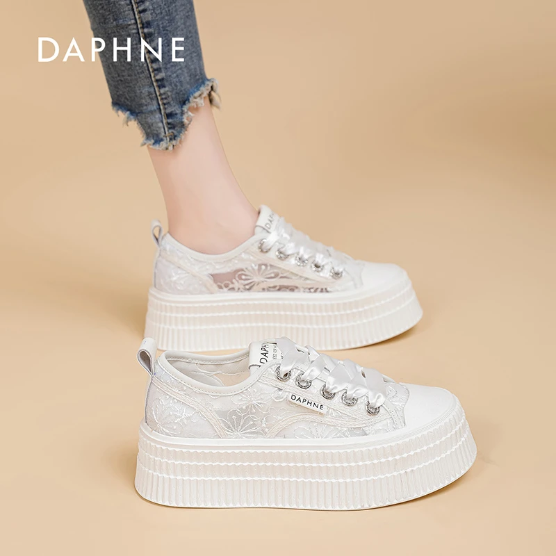 达芙妮饼干鞋2025夏季新款ins时尚小香风蕾丝透气厚底休闲女鞋