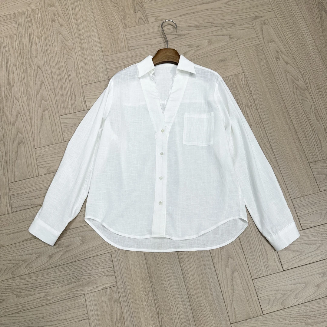 陈邓邓   极简风【蕾愫衬衫】“天丝+亚麻”百搭气质长袖衬衫 4053