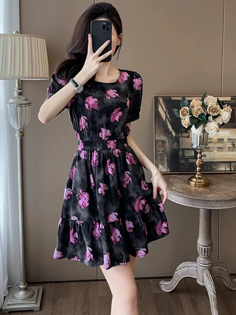 【2071】ED#时尚百搭碎花修身连衣裙