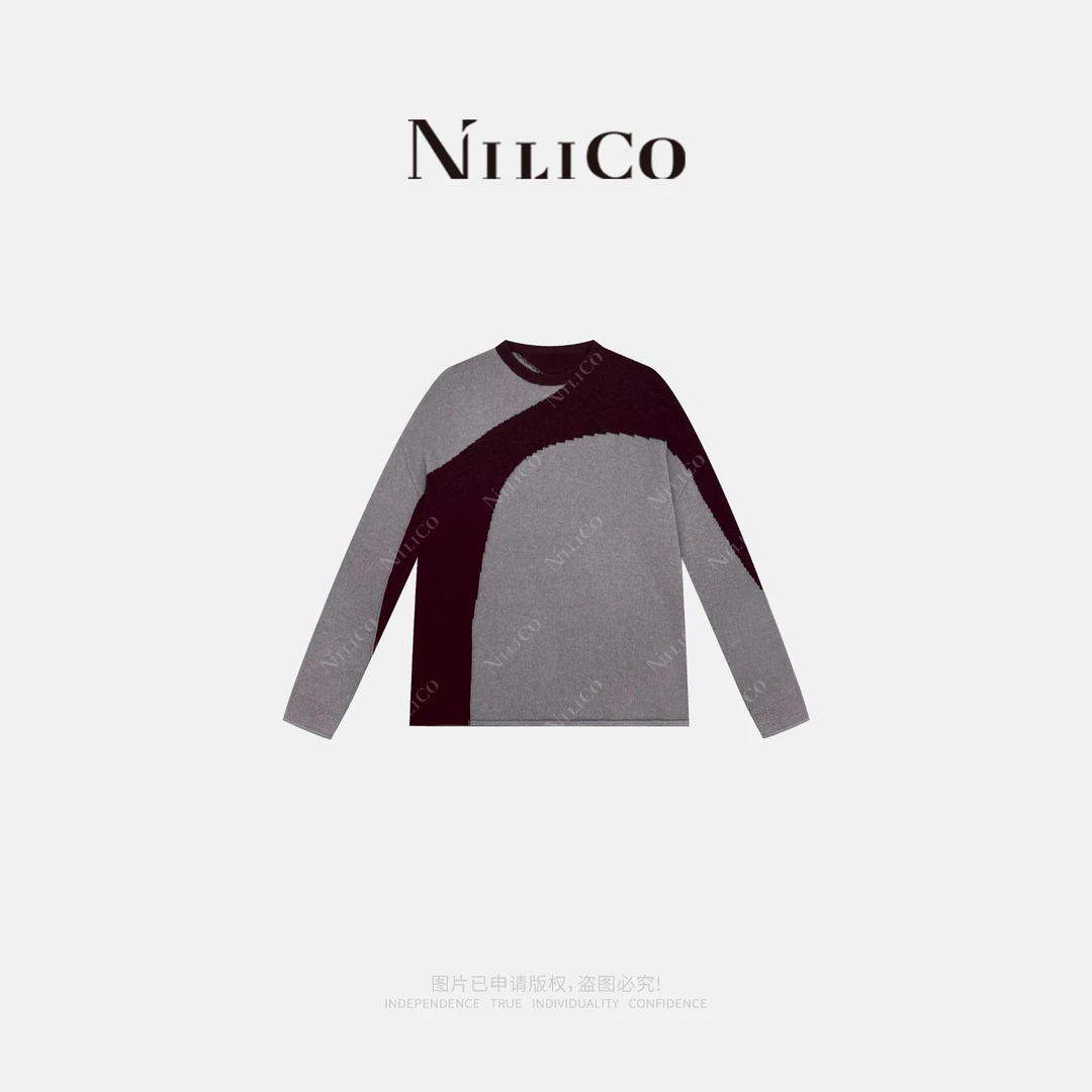 NILICO【云影落】 进口羊毛不对称分割轮廓撞色针织衫毛衣
