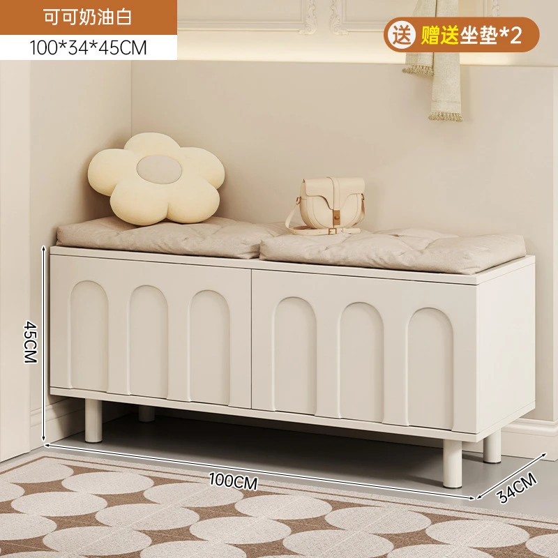 奶油风换鞋凳门口家用入户鞋柜坐凳一体小户型玄关长条进门穿鞋凳