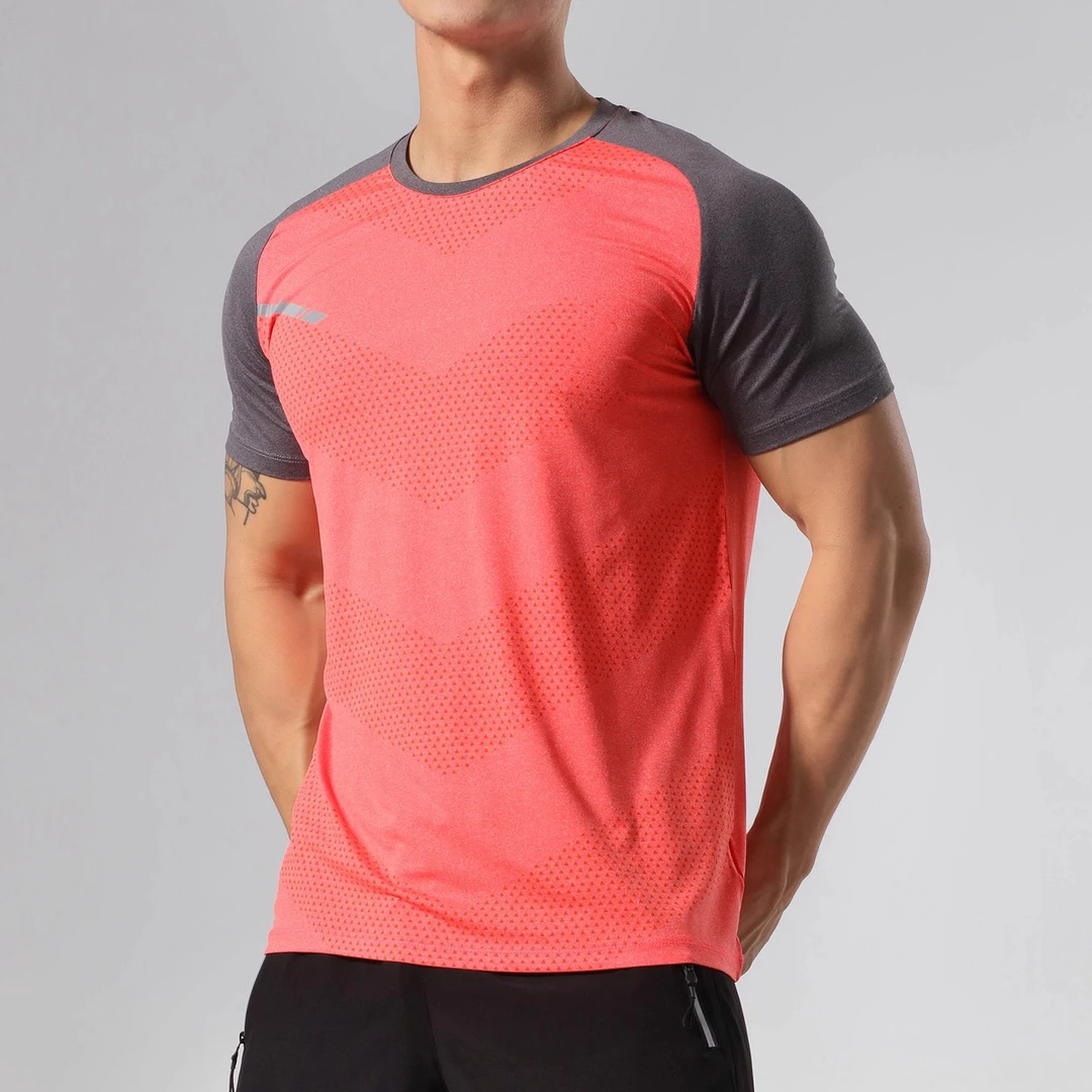 新品速干冰丝运动短袖男健身篮球训练透气撞色拼接圆领半袖上衣