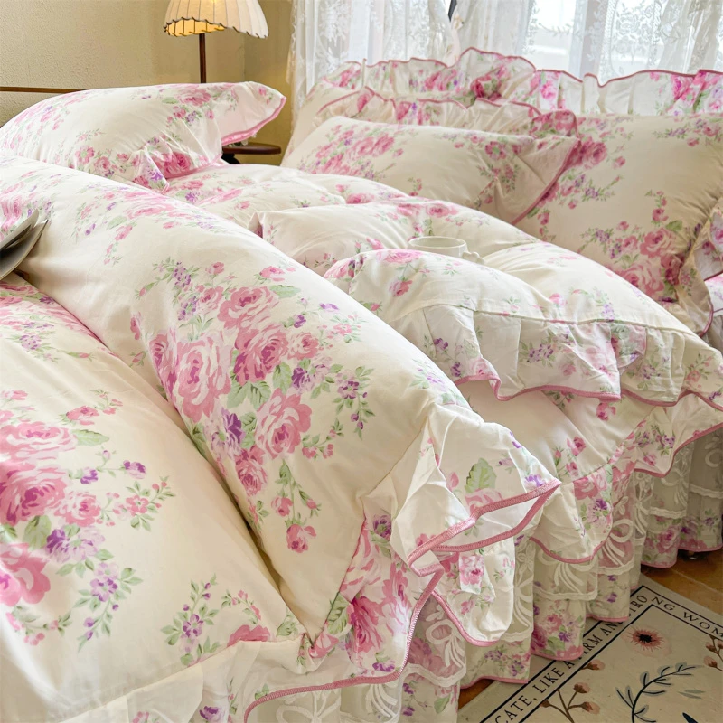 2025新款全棉纯棉韩版床裙四件套裙式花边被套加厚夹棉床罩裙式4