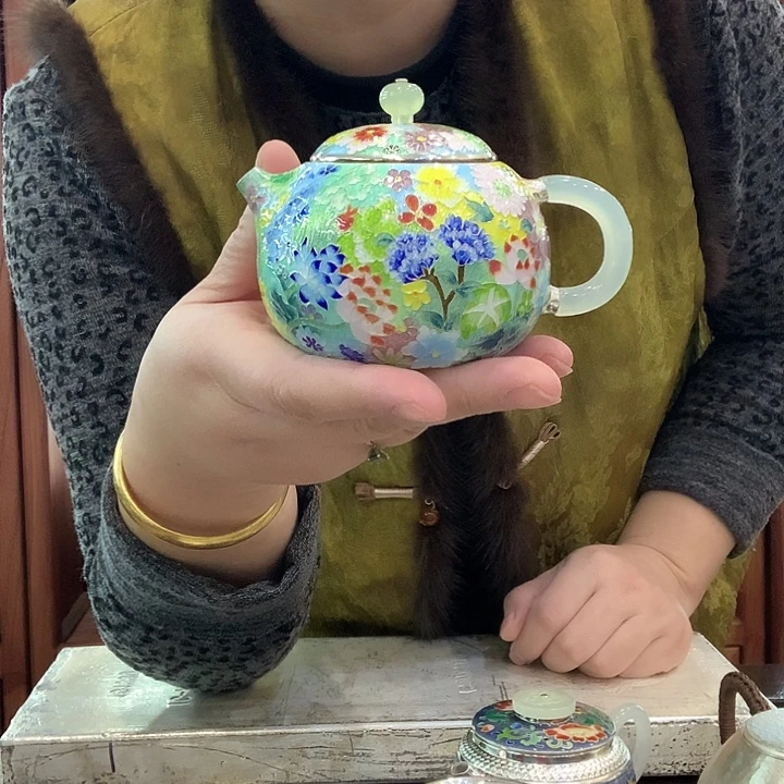 七宝烧足银泡茶壶