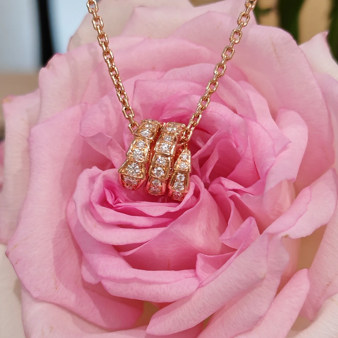 99新 BVLGARI/宝格丽 serpenti满钻灵蛇项链/18k玫瑰金/22年盒证