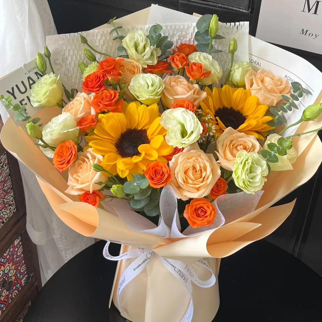 【花样年华】向日葵香槟玫瑰混搭花束