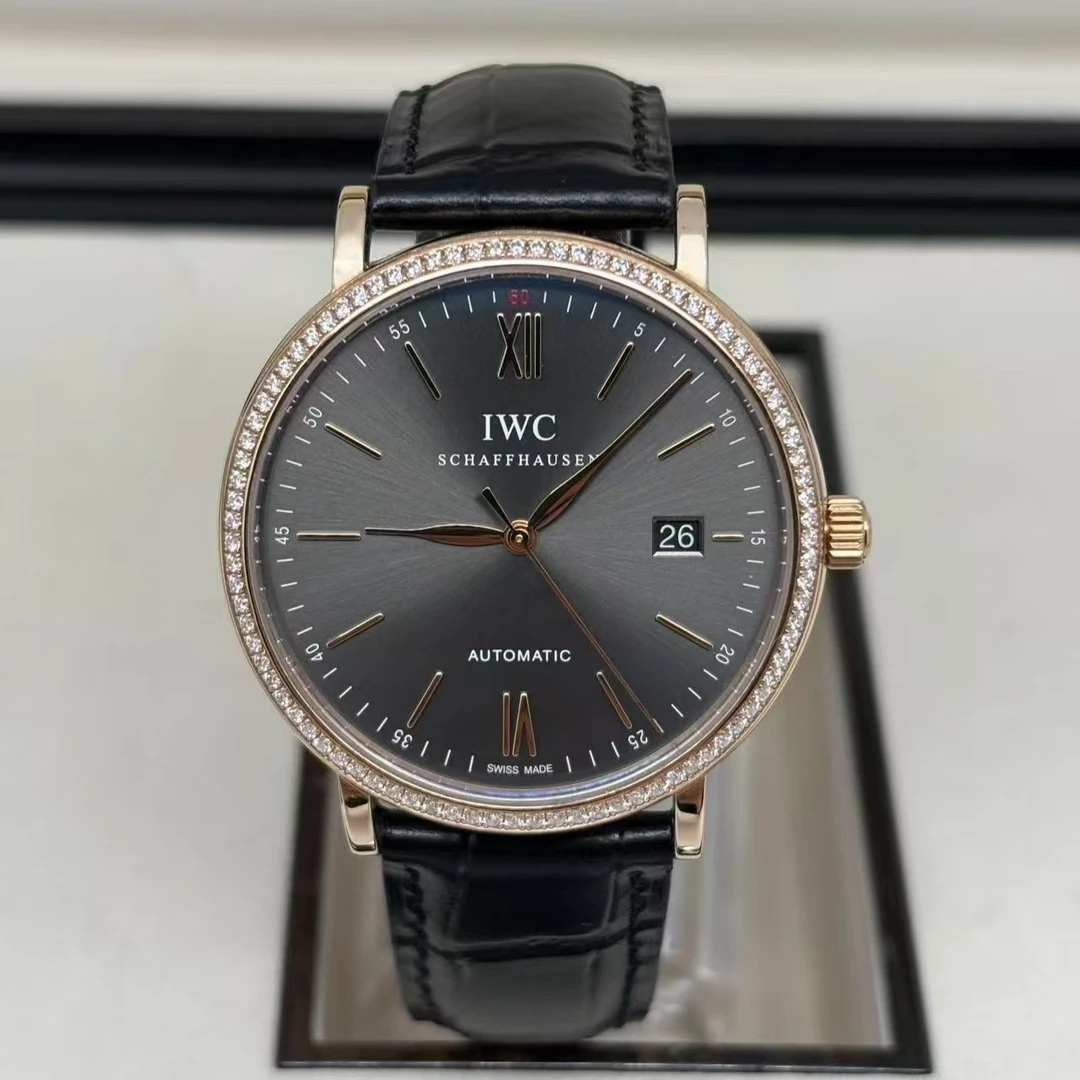 95新 IWC/万国 柏涛菲诺/自动/表径40mm/外圈后钻/18k玫瑰金表壳