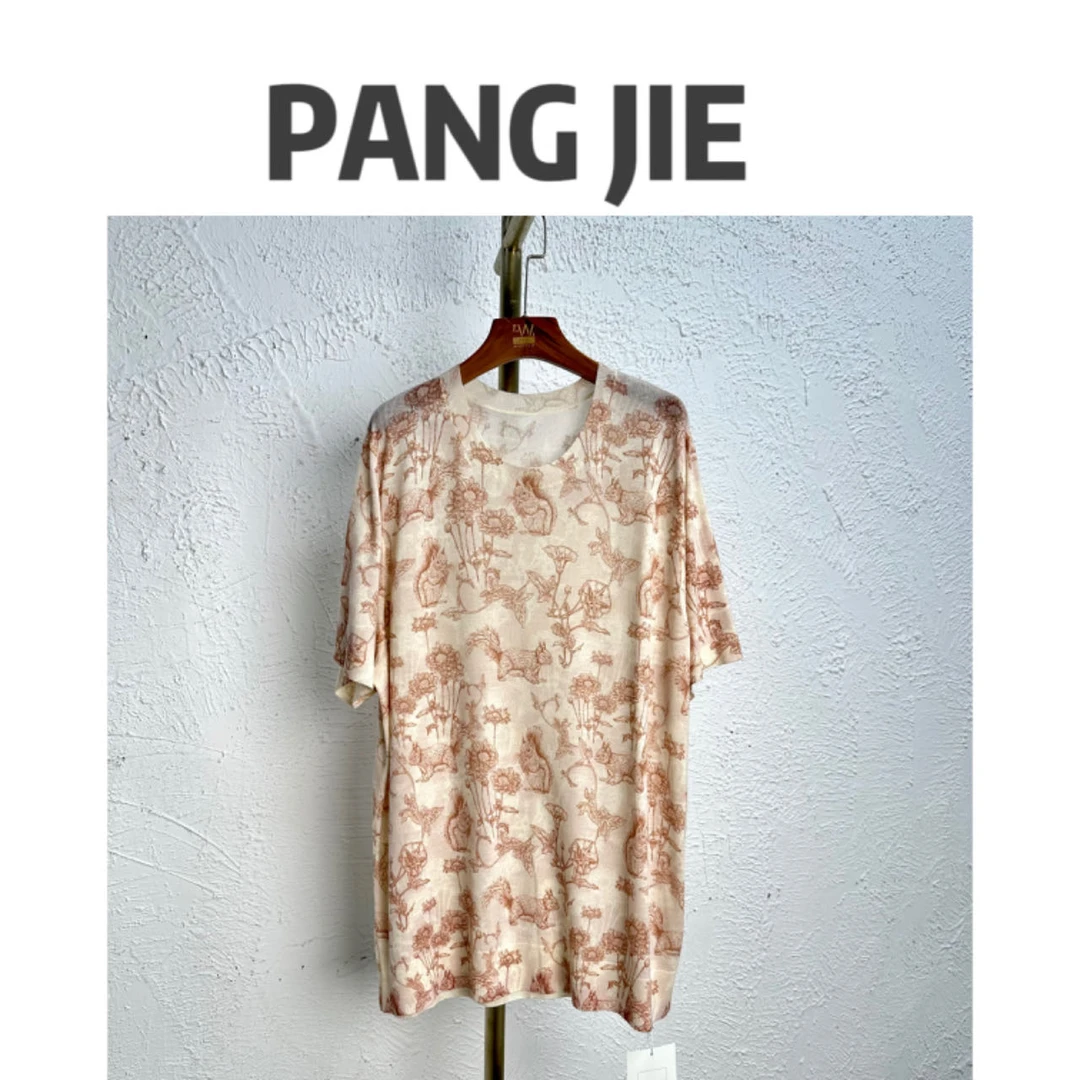 大码时尚奴羊毛数码印花圆领半袖上衣7726