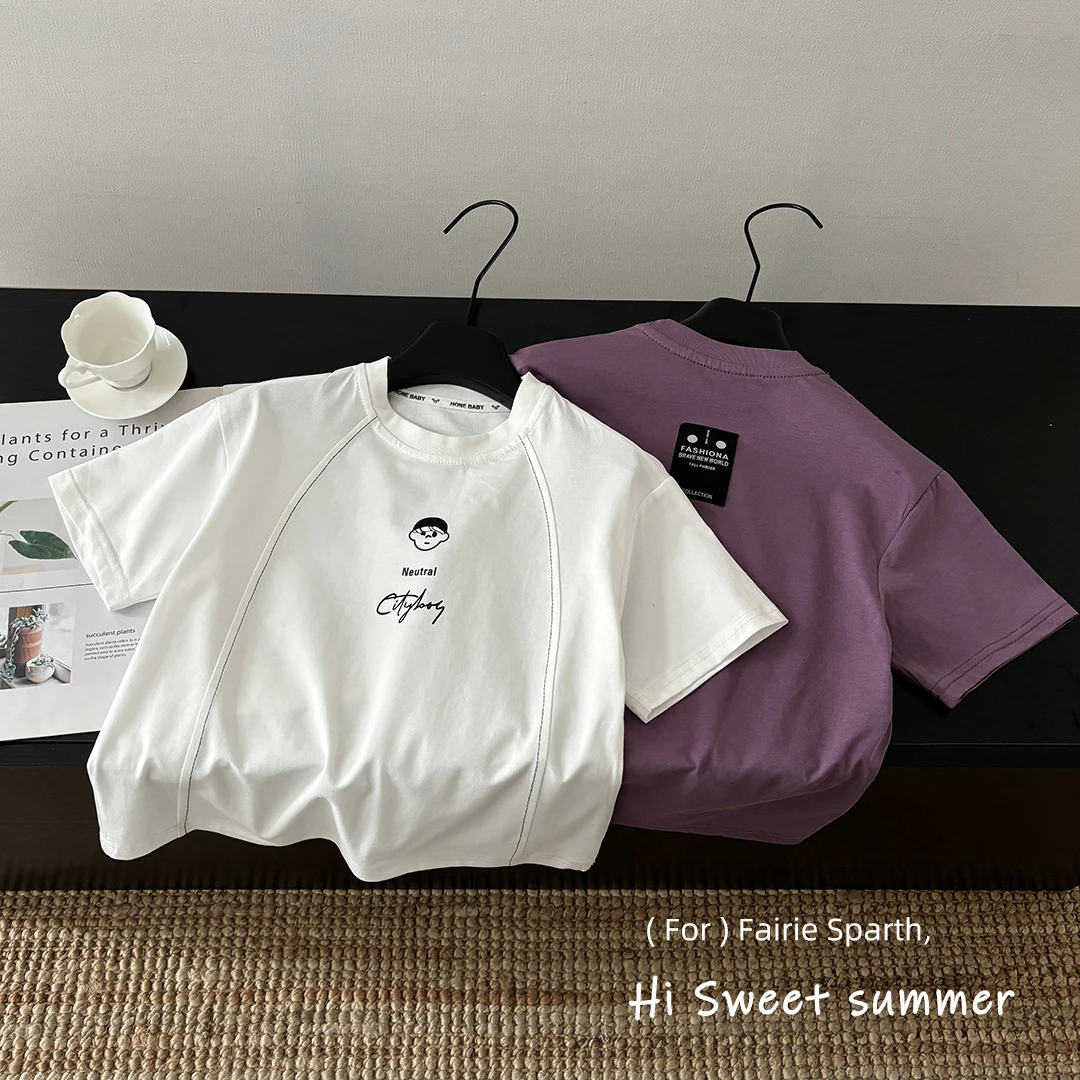 【重磅索罗娜】夏季新款短袖儿童冰爽棉T中大童百搭T恤纯色洋气韩版