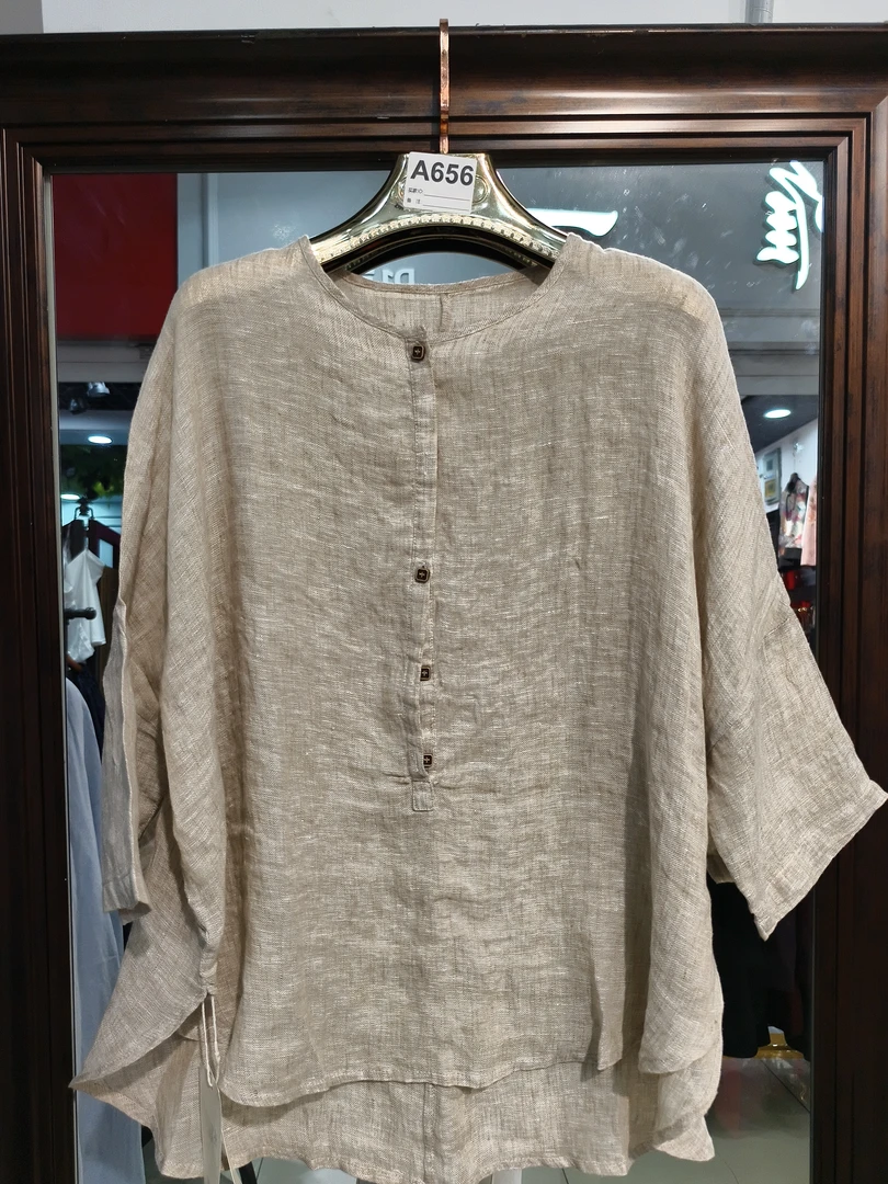 8164黄姐定制薄款宽松型夏季七分袖极简风纯色衬衫