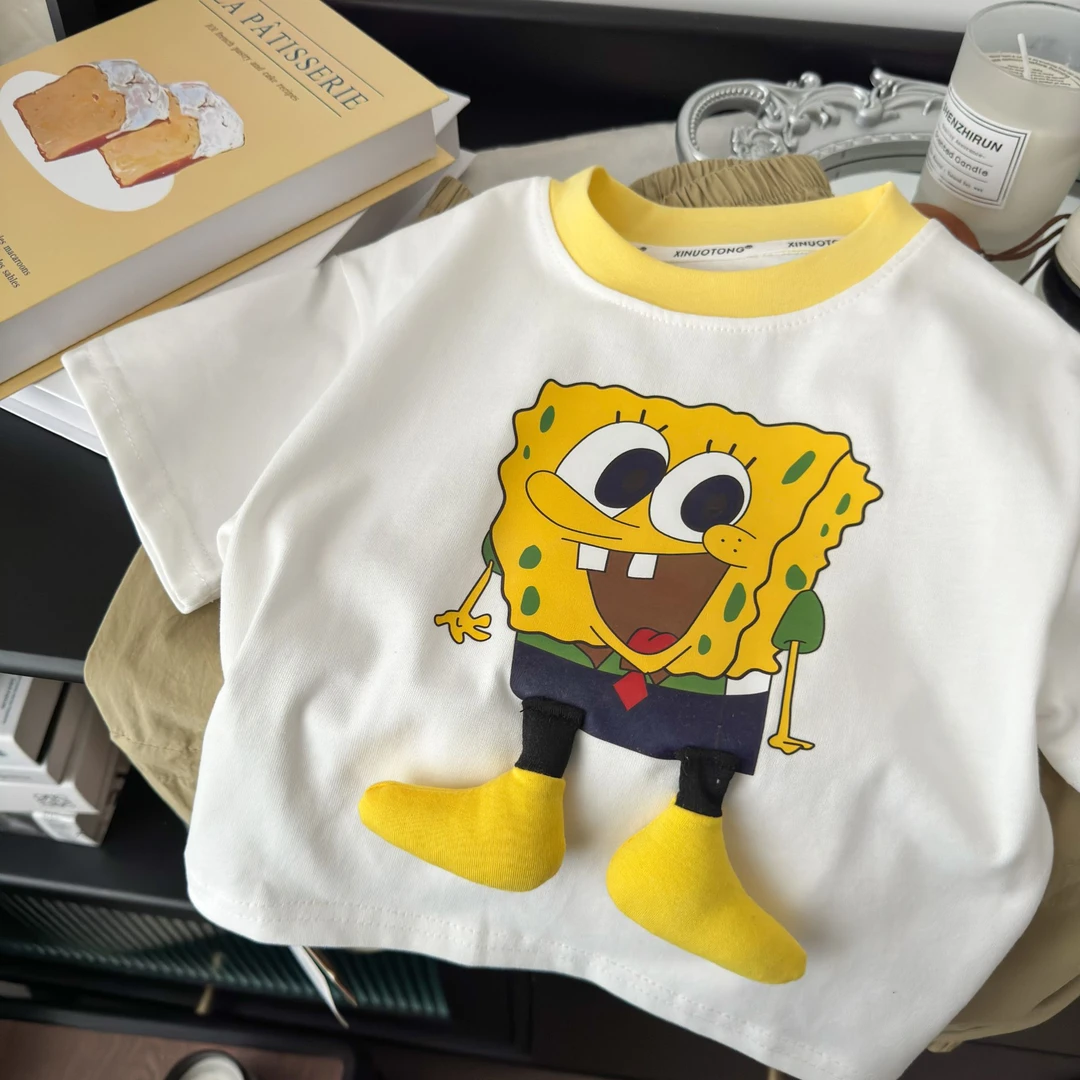 （亲子装）2025新款儿童时尚印花立体玩偶百搭休闲短袖卡通T恤纯棉