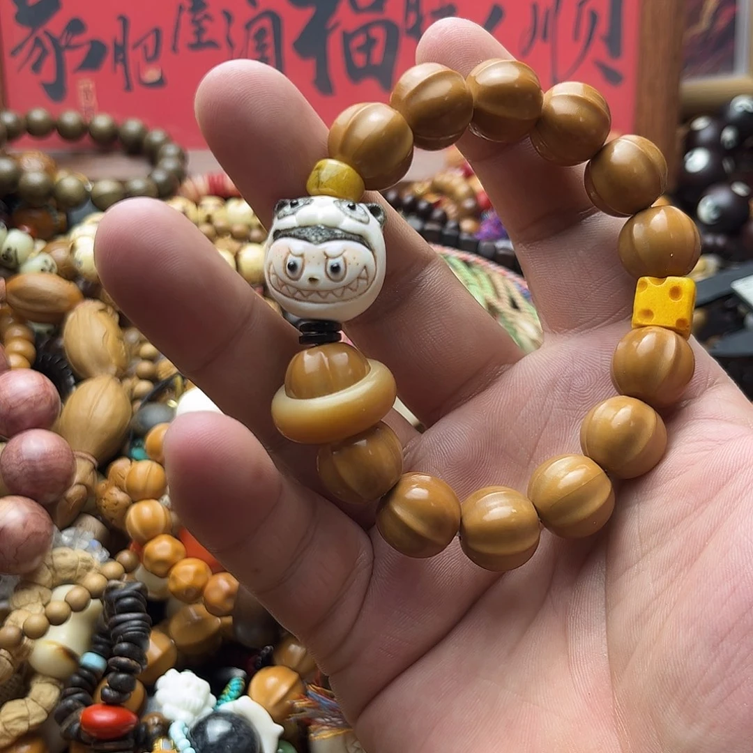 木质非金属根付熊猫拉布猴头手链
