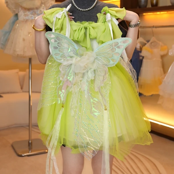 【现货】夏季新款儿童公主裙女童蝴蝶连衣裙亮片蓬蓬纱裙演出服时尚