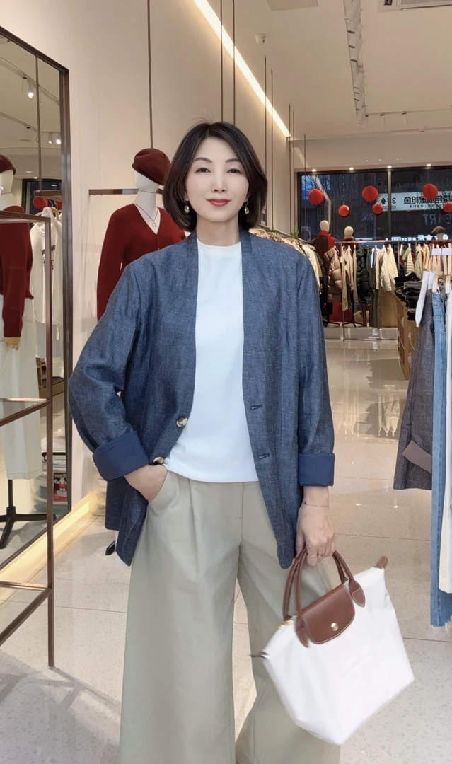 亚麻 简约无领西装外套