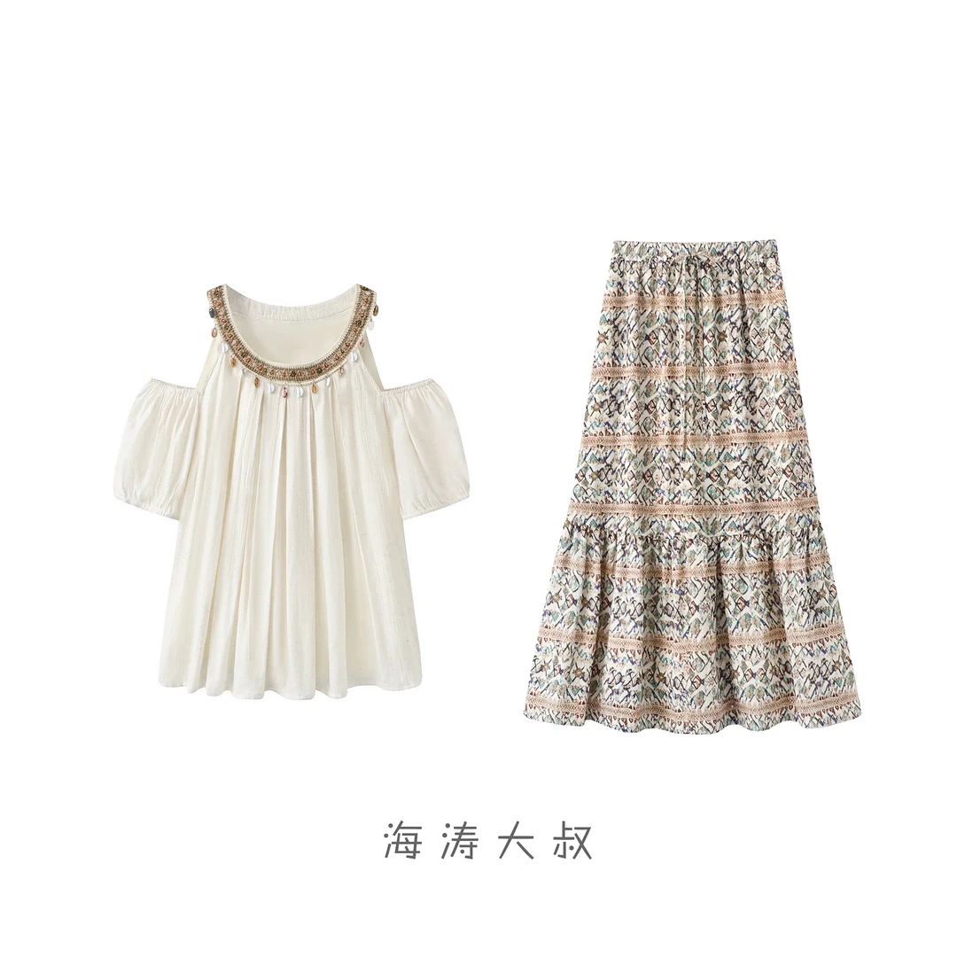 【海涛大叔】「丹尼度假」异域民族风挂脖背心半身裙套装