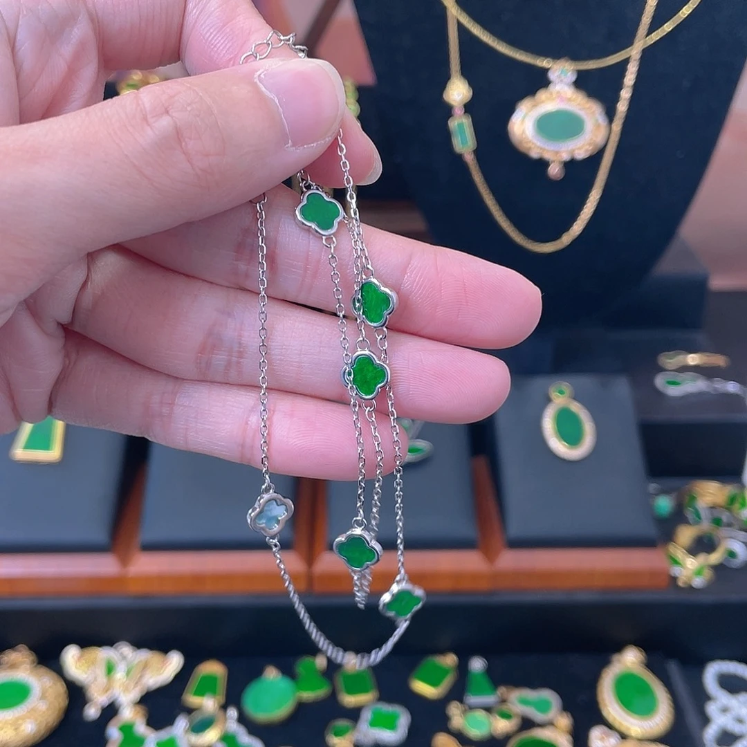 翡翠银S925镀金镶嵌项链