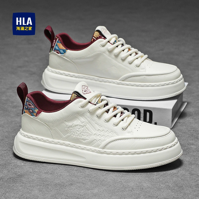 HLA/海澜之家25年秋季新品男鞋国风刺绣增高软底时尚百搭休闲板鞋
