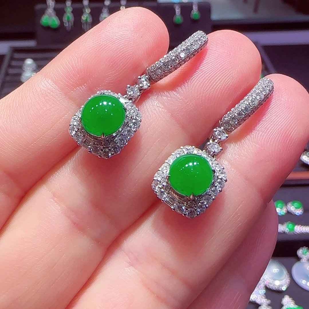 翡翠18K金镶嵌耳饰耳坠