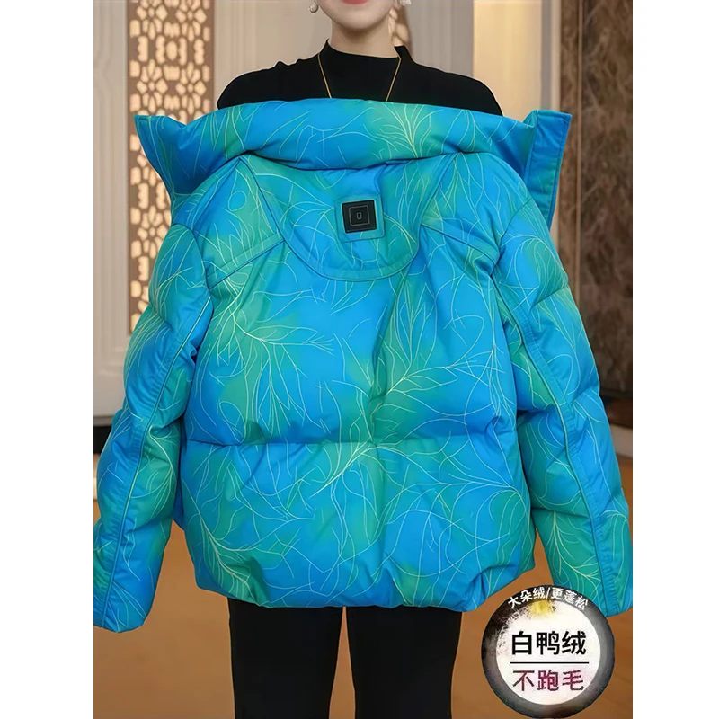 炫彩白鸭绒羽绒服女短款2025冬季新款韩版宽松时尚气质面包服外套