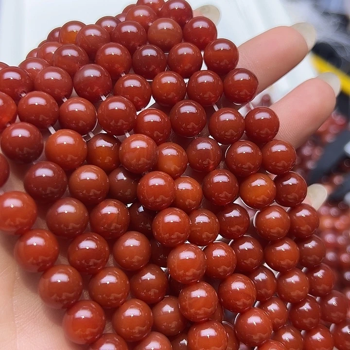 玛瑙/玉髓未镶嵌珠宝半成品T298  10m天然红玛瑙圆珠一条