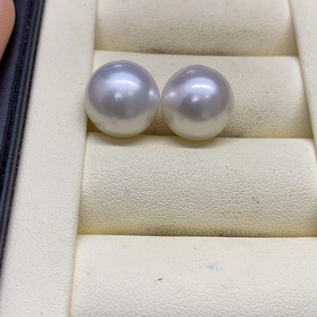 未镶嵌海水珍珠裸珠澳白对珠13-14m m