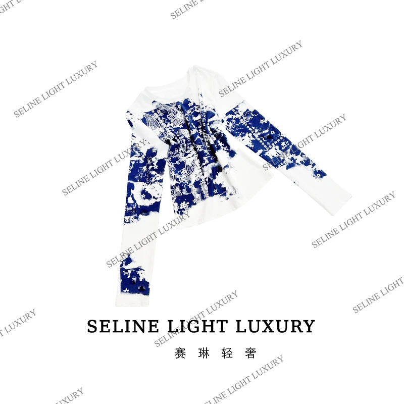 【24Q-076】七 2025 SELINE 新款水墨风印花时尚轻奢气质长袖