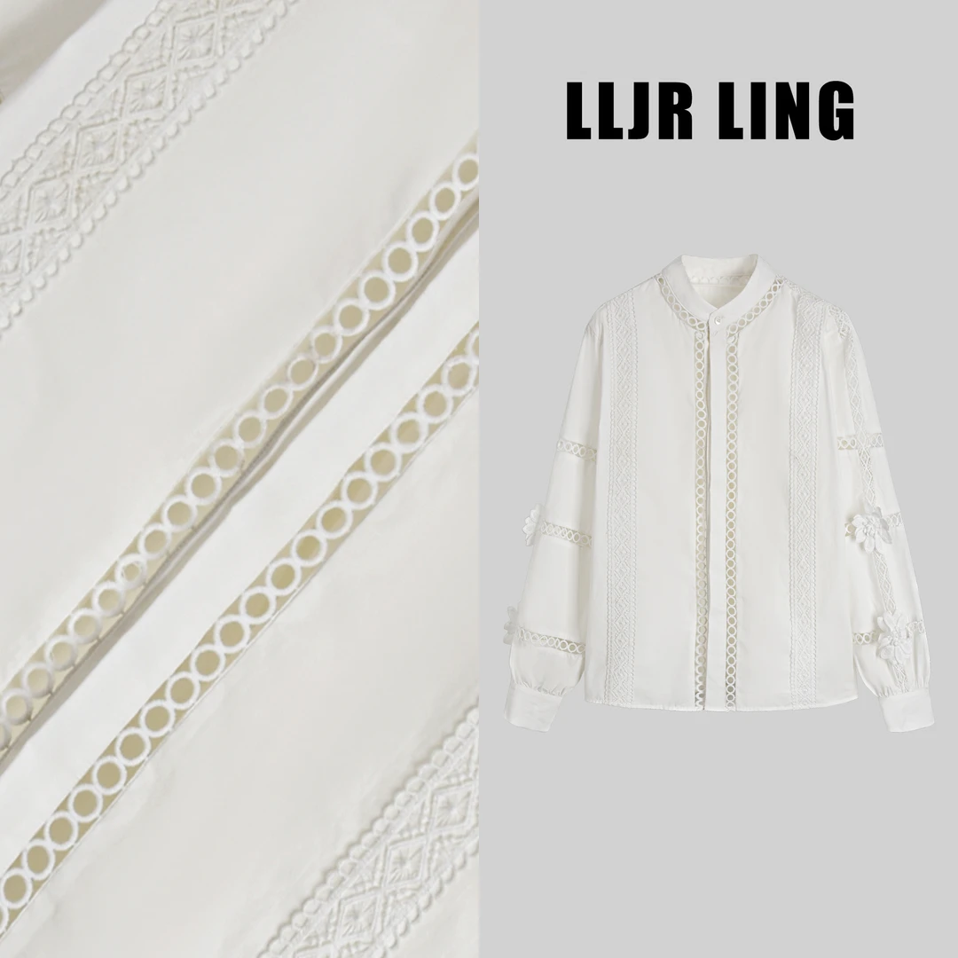 D1167【向姐】春季新款高级感法式蕾丝花边拼接衬衫