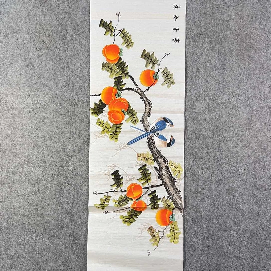 国画557 花鸟在树丛的顶端鸣叫叫声响