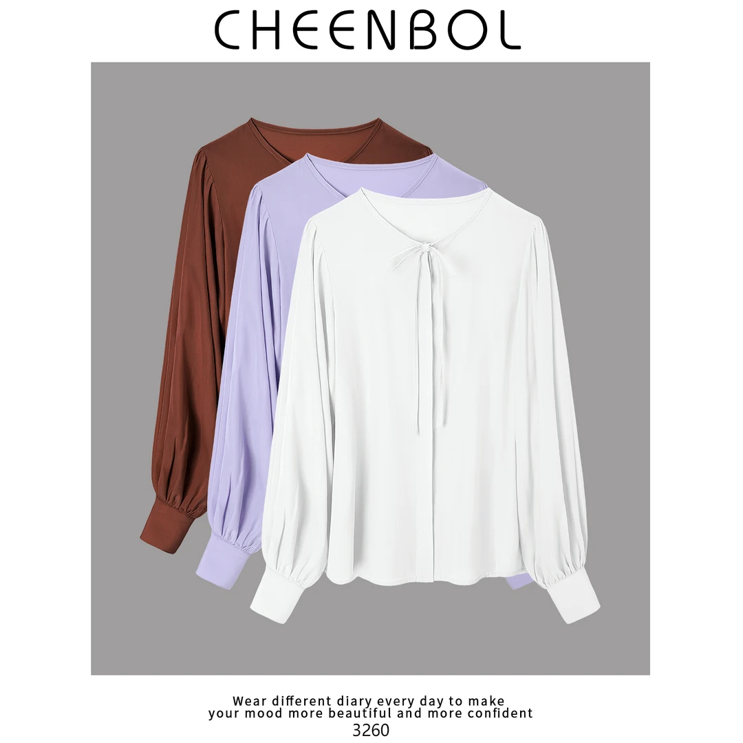 3260系带衬衫女长袖纯色高级感精致衬衣职业气质百搭通勤上衣