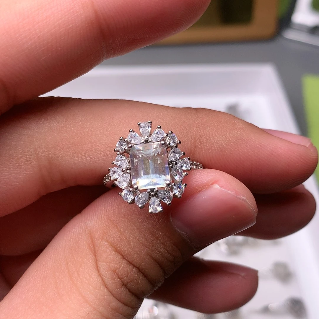 月光石戒指银S925镶嵌