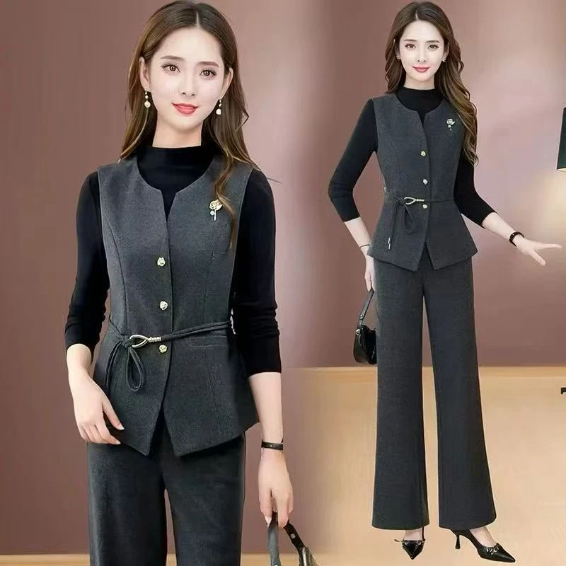 L6651#灰【木兮兮专属】2025年秋冬季新款气质时尚修身百搭三件套装